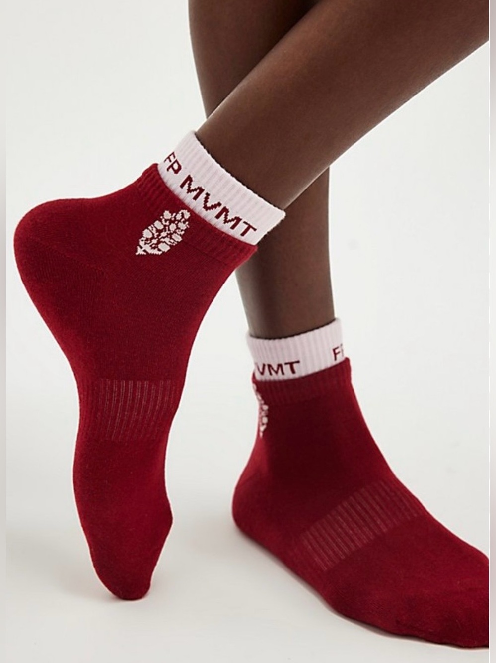 NWT Free People Movement Quarter Crew Court Socks in Red & Pink